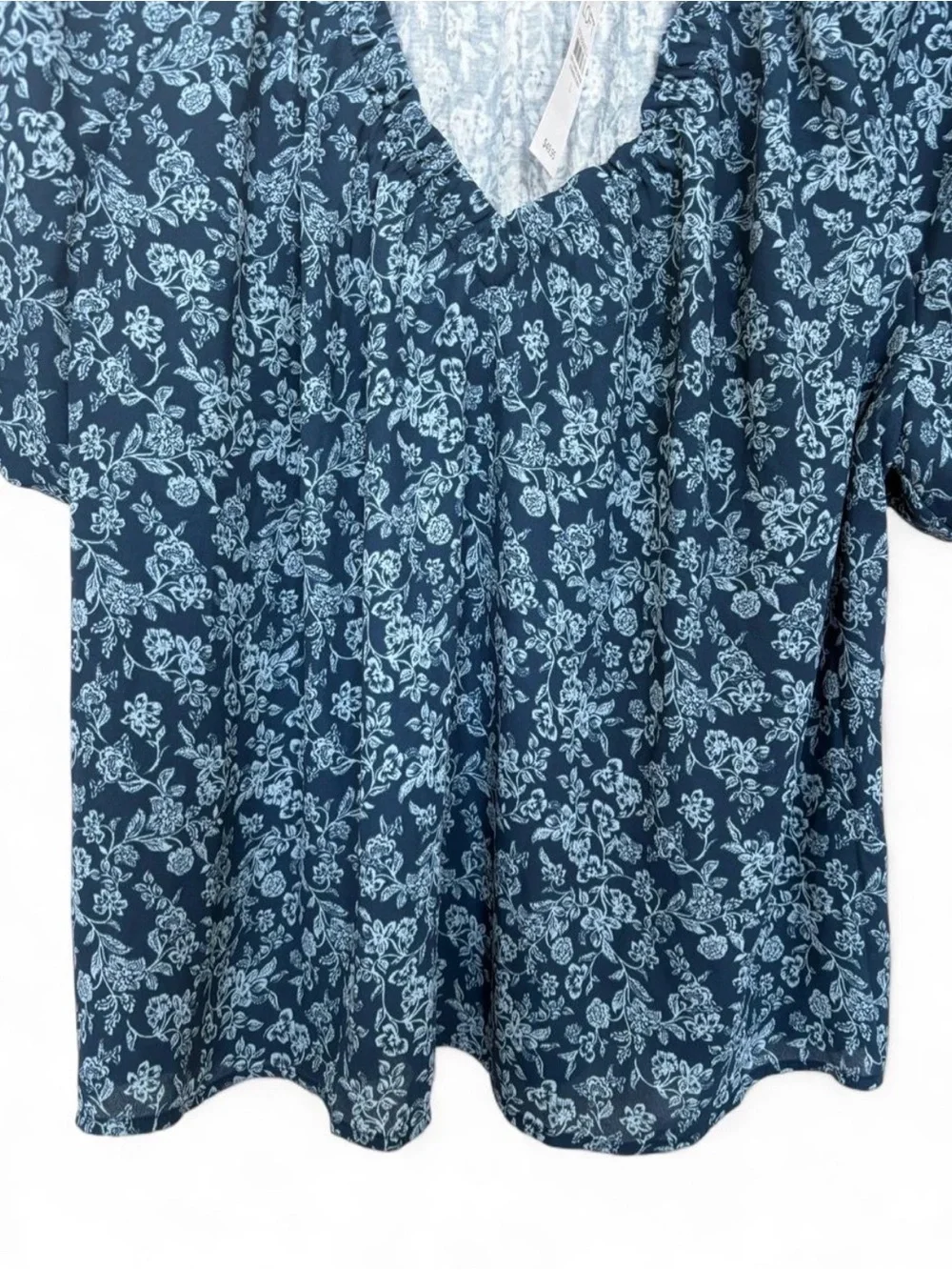 NWT LOFT Floral V Neck Puff Sleeve Top Large Stretch Relaxed Feminine‎ Casual